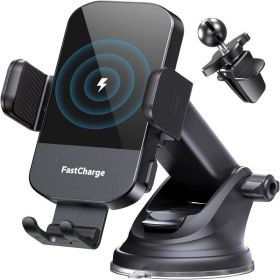 Wireless Car Charger, 15W Fast Charging AutoClamping Car Charger Phone Mount Phone Holder Black