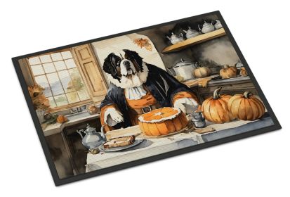 NEW Saint Bernard Fall Kitchen Pumpkins Doormat Front Door Mat Indoor Outdoor Rugs for Entryway, Non Slip Washable Low Pile, 18H X 27W