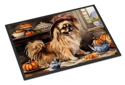 NEW Tibetan Spaniel Fall Kitchen Pumpkins Doormat Front Door Mat Indoor Outdoor Rugs for Entryway, Non Slip Washable Low Pile, 18H X 27W