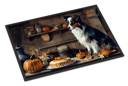 NEW Australian Shepherd Fall Kitchen Pumpkins Doormat Front Door Mat Indoor Outdoor Rugs for Entryway, Non Slip Washable Low Pile, 18H X 27W