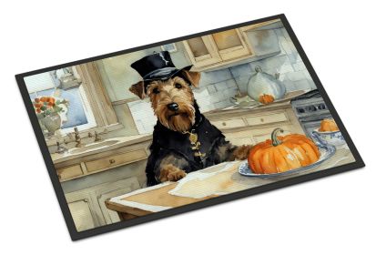 NEW Airedale Terrier Fall Kitchen Pumpkins Doormat Front Door Mat Indoor Outdoor Rugs for Entryway, Non Slip Washable Low Pile, 18H X 27W