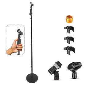 5Core Universal Microphone Stand Height Adjustable 35 to 57" Round Base w/ Hand Clutch Floor Mic Holder Metal Build - MS RBL HND CLCH