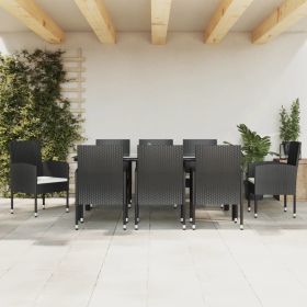 9 Piece Patio Dining Set Black Poly Rattan and Steel