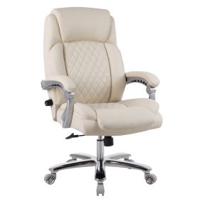 Executive Office Chair - 500lbs Heavy Duty Office Chair, Wide Seat Bonded Leather Office Chair with 30-Degree Back Tilt & Lumbar Support (Beige)